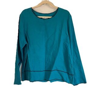 Hot Cotton Women Sz L Linen Shirt Blue Long Sleeve Lagenlook Capsule Wardrobe